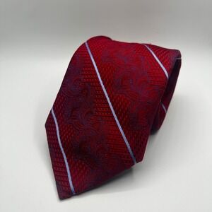 Paul Fredrick Mens Red Blue‎ Paisley Striped Italian Silk Hand Tailored Tie USA